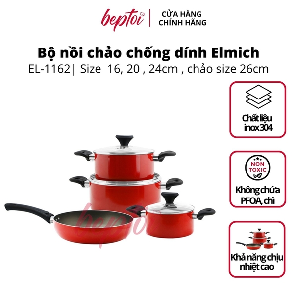 Bộ nồi bếp từ chảo chống dính Elmich EL-1162