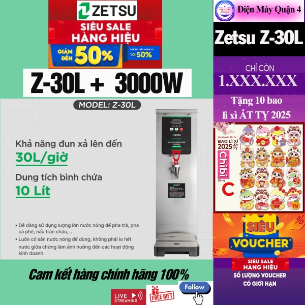 Rất ngon mà không sợ nóng Máy đun nước nóng tự động Zetsu Z-30L, Hàng chính hãng