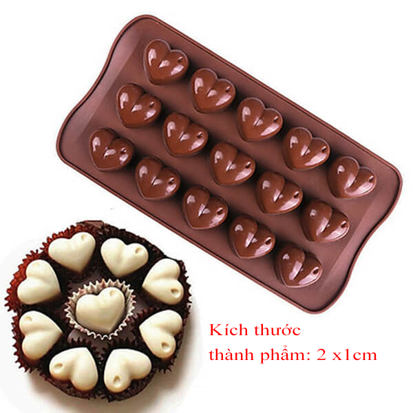 000498K34_Khuôn silicon vĩ 15 hình trái tim làm thạch rau câu, chocolate