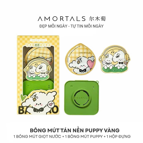 Set 2 Mút Tán Nền Amortals Puppy Cún Vàng