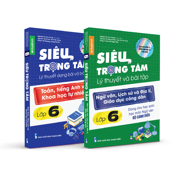 Lớp 6 (Bộ Cánh diều)- Combo 2 Sách Siêu trọng tâm TOÁN, TIẾNG ANH, KHTN và Văn, Khoa học xã hội lớp 6-Nhà sách Ôn luyện