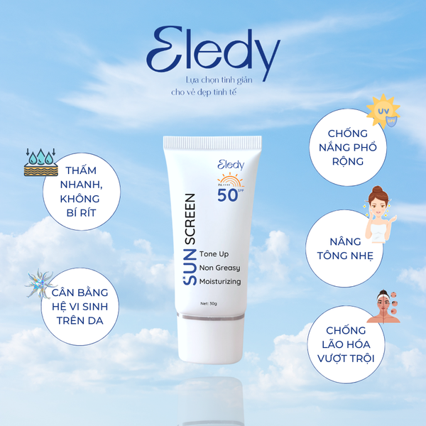 ELEDY Sunscreen - Kem chống nắng Eledy 30g tone up, non greasy, moisturizing, chống nắng phổ rộng nâng tông
