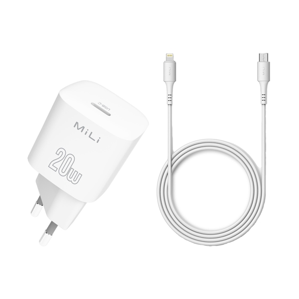 Combo sạc nhanh MiLi Power Delivery 20W kèm Cáp USB-C to lightning 1M cho iPhone/iPad