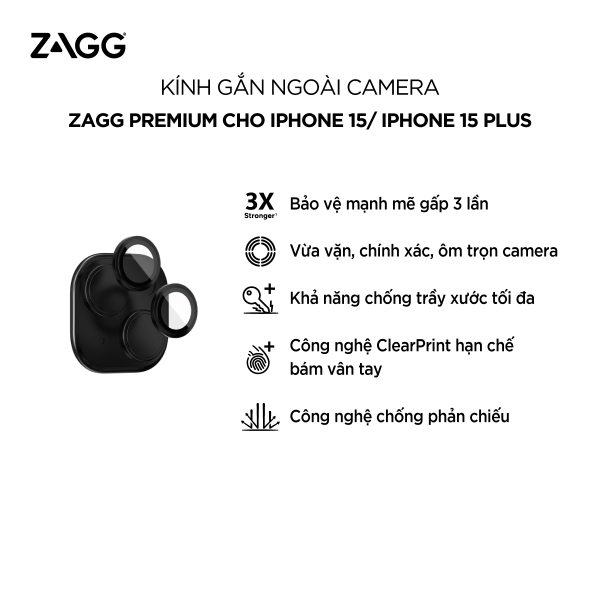 Kính gắn ngoài camera iPhone 15/15 Plus/ 15 Pro/15 Pro Max - ZAGG Premium