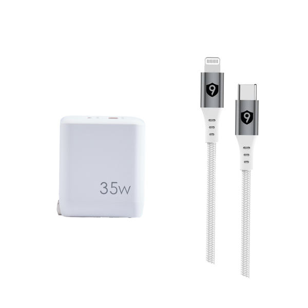 Combo sạc nhanh 9Fit Power Delivery 35W 1A1C GaN kèm Cáp USB-C to Lightning