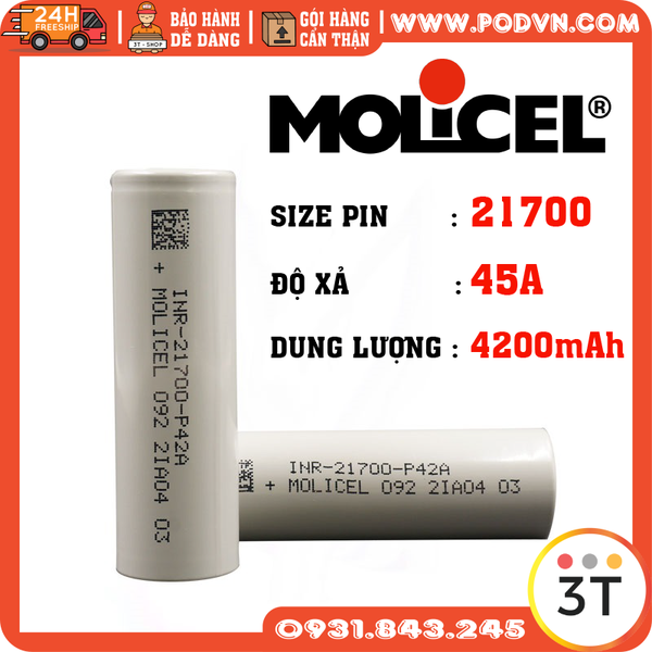 Pin Vape Li ion Molicel INR 21700 P42A 45A 4200mah