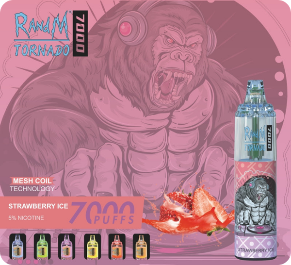 RandM Tornado 7000 puffs (Dâu Lạnh - Strawberry Ice) 5% (50mg) | AirFlow Control Disposable Vape | Chính Hãng