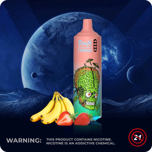 RandM Tornado 9000 puffs Pink Strawberry Banana : Dâu Chuối | 5% (50mg) | 18ml | RGB | 850mAh | USB Type C | Disposable Vape | Chính Hãng