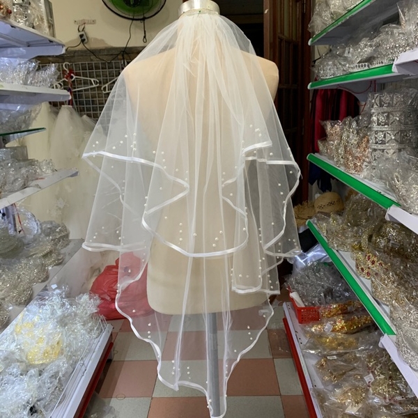Voan cô dâu 👰 trắng kem có sẵn lược cài viền vải đính hạt trai mẫu bán chạy 2020 giangpkc
