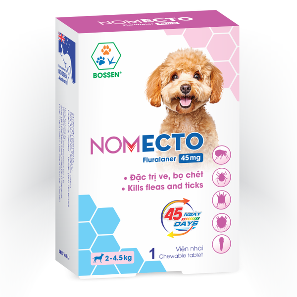 Bossen - Nomecto 45mg (2-4,5kg) ve, bọ chét, ghẻ Demodex ( đơn giá hộp ) 1H1V
