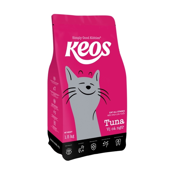 Keos thức ăn mèo vị cá ngừ mọi lứa tuổi 1.5kg (thùng 6 gói)
