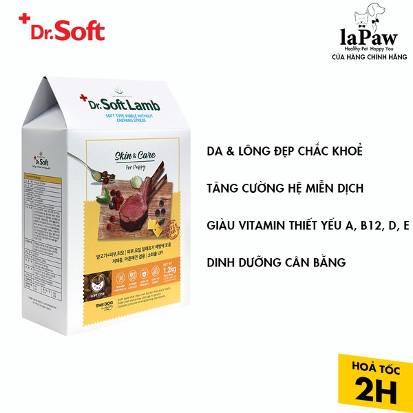 Dr.Soft Lamb-thức ăn chó hạt mềm chó con 1.2kg hỗ trợ da và lông đẹp
