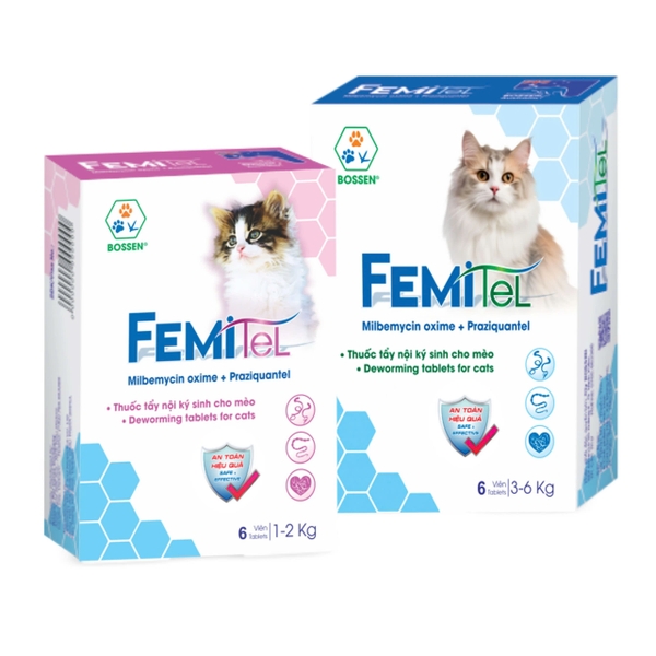 Bossen - Femitel 12-30mg - Thuốc tẩy nội ký sinh cho mèo 1 viên