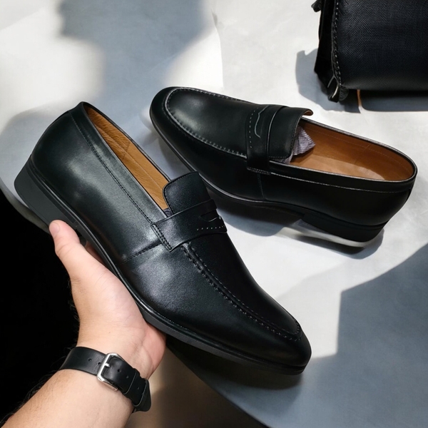 Giày Tây Xỏ Nam Big Size - Da Thật, Có Size Lớn (45 46 47 48 49 50) - Đen -