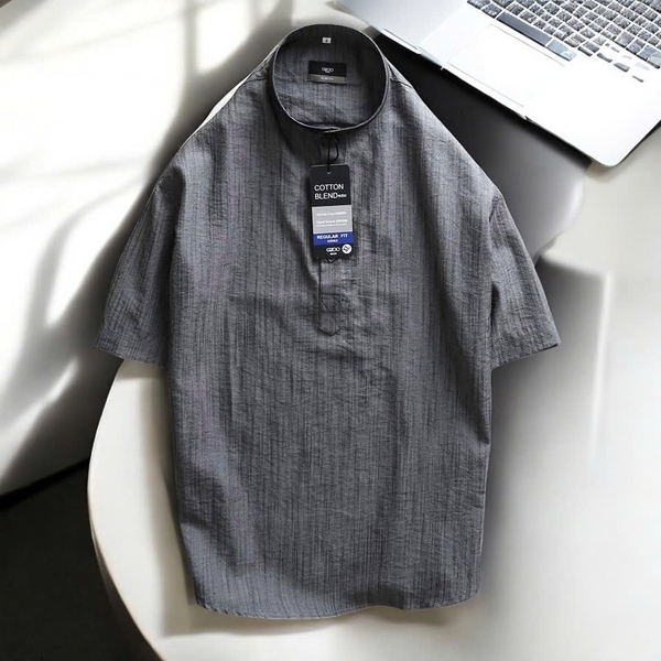 Áo Sơ Mi Tay Ngắn Vải Đũi Cổ Trụ Big Size Nam