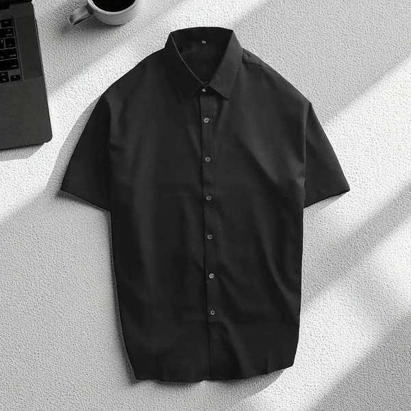 Áo Sơ Mi Tay Ngắn Vải Mango Big Size Nam (80-130kg) - Đen -