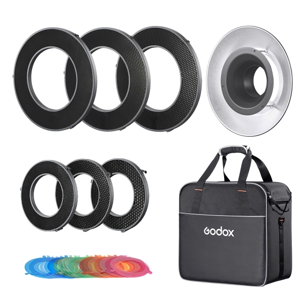 Bộ phụ kiện cho R200 (for AD200 Pro) - Godox: Lưới tổ ong, Chóa đèn, Gel màu và Túi đựng đèn