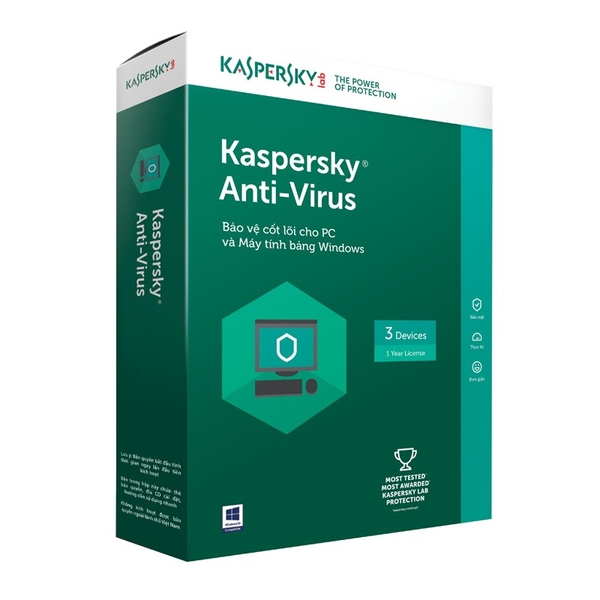 Phần mềm diệt virus Kaspersky Anti-Virus (3 máy tính/1 năm)