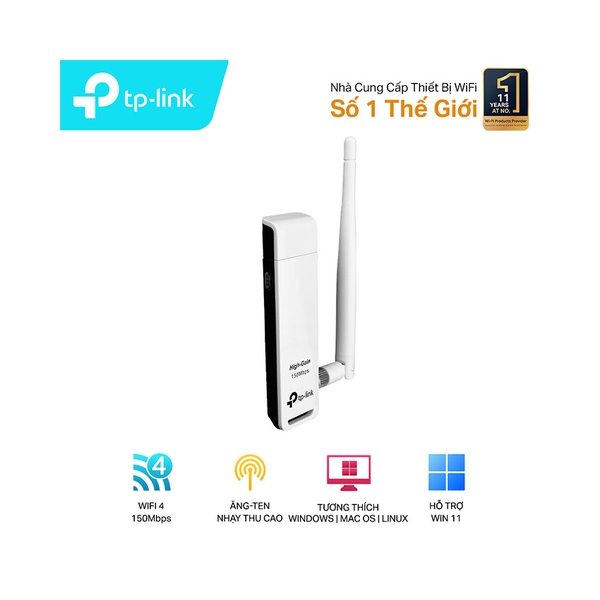 Card mạng không dây USB Wifi TP-Link TL-WN722N Wireless N150Mbps gọn nhẹ, tốc độ cao (Chính hãng Bảo Hành 12 tháng)