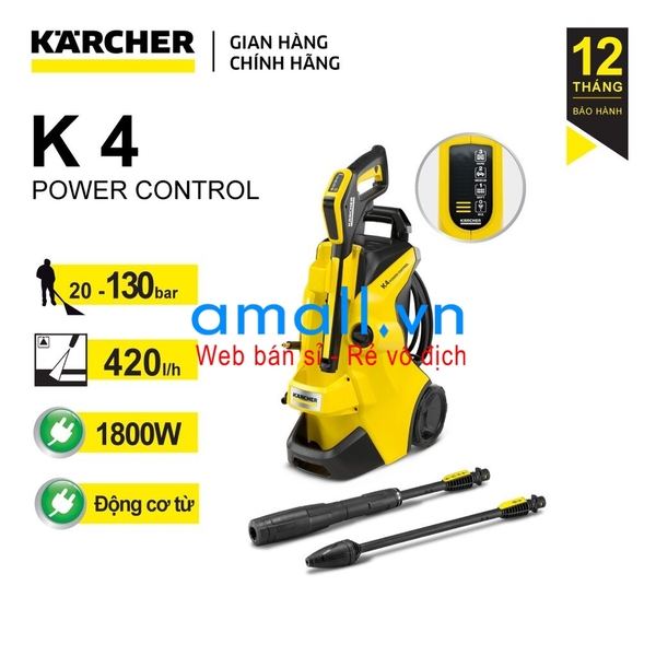 Máy phun rửa áp lực cao Karcher K 4 Power Control động cơ từ, công suất 1800W và áp lực đến 130 bar