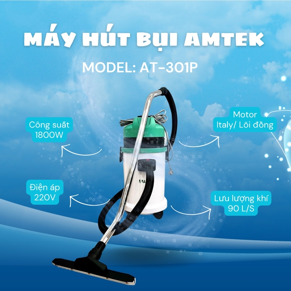 Máy hút bụi công nghiệp khô và ướt  Amtek AT-301P thùng nhựa