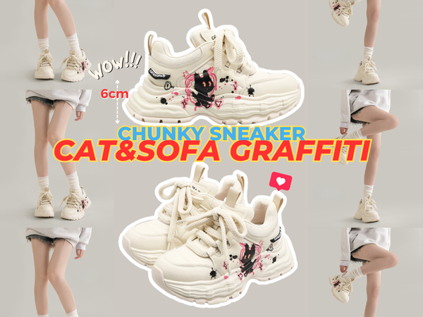 Chunky Sneaker có còn hot ở năm 2024? Cat&Sofa Graffiti Doodle Cat CS3003