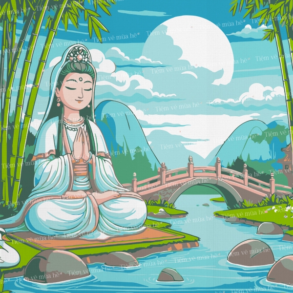 Tranh số hóa 20x20cm - Quan âm bồ tát