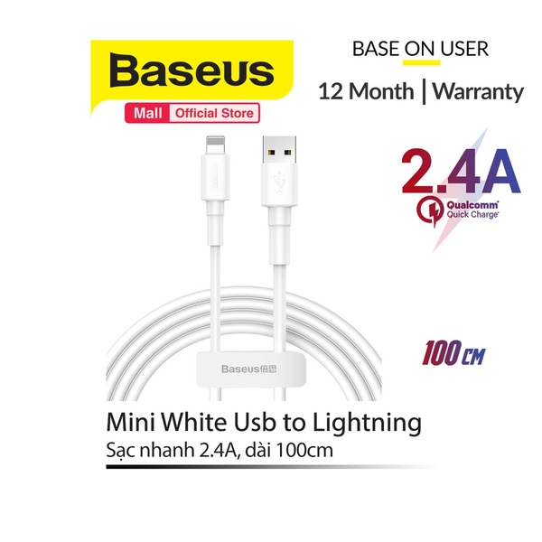 Cáp sạc nhanh, siêu bền Baseus Mini White