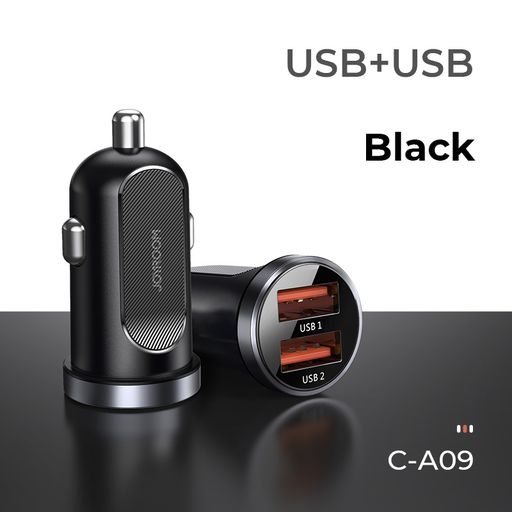 Tẩu sạc nhanh Joyroom A09 Mini 2 cổng sạc USB QC3.0 Smart fast charge  Black