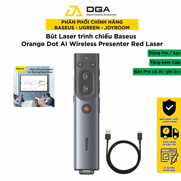 Bút Laser trình chiếu Baseus Orange Dot Wireless Presenter Red Laser Pointer