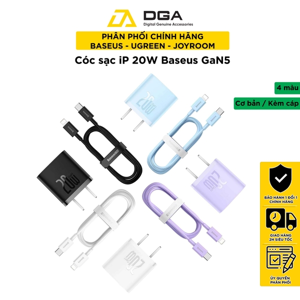 Cóc Sạc Nhanh 20W Baseus GaN5 Fast Charger 1 cổng sạc dùng cho iphone