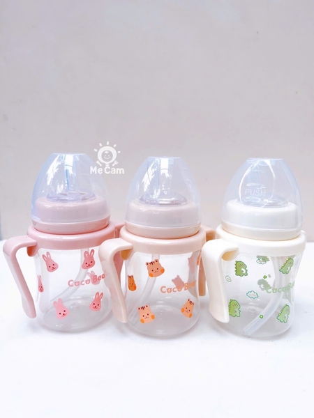 Bình tập hút uống nước, uống sữa Coco Bear 180ml cho bé