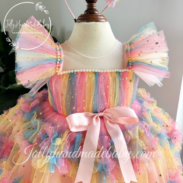 Baby Girl Party Dress 1st Birthday Dress Princess Rainbow Dress