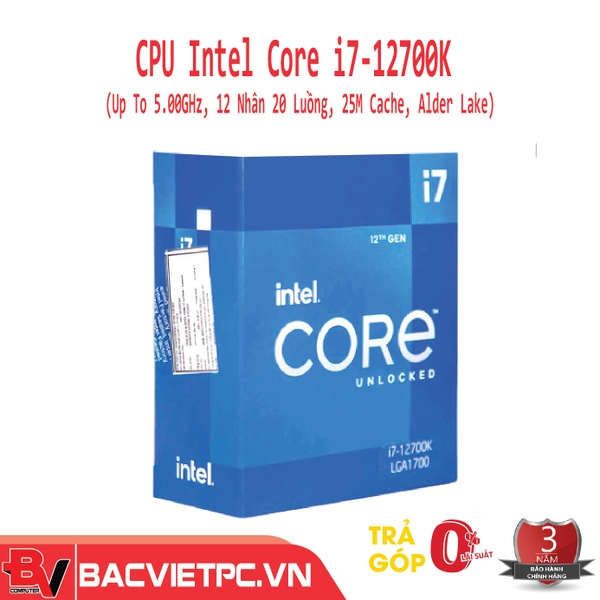 CPU Intel Core i7-12700K (3.8GHz turbo up to 5.0Ghz, 12 nhân 20 luồng, 25MB Cache, 125W) /Alder Lake