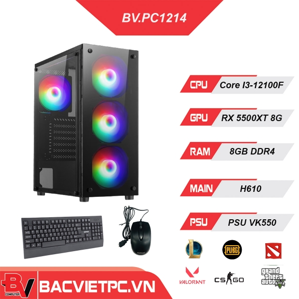 BỘ PC GAMING - ĐỒ HỌA INTEL I3-12100F | RAM 8GB | RX 5500XT 8GB | SSD 240GB