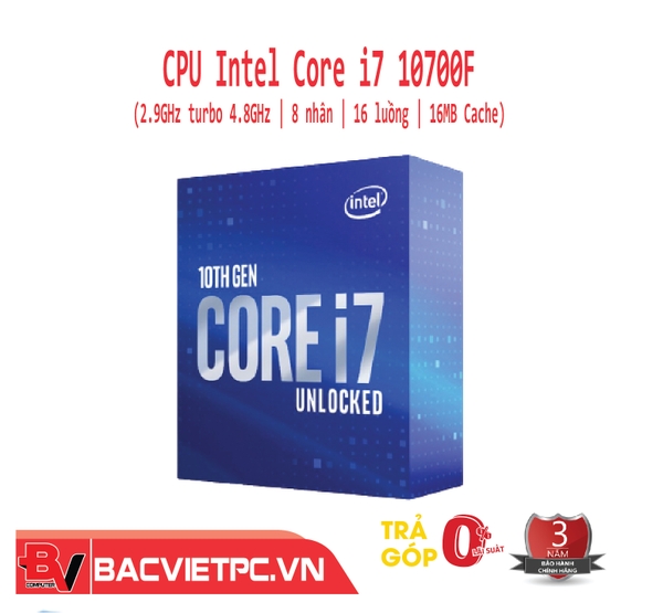 CPU Intel Core i7 10700F (2.9GHz turbo 4.8GHz 8 nhân 16 luồng 16MB Cache)