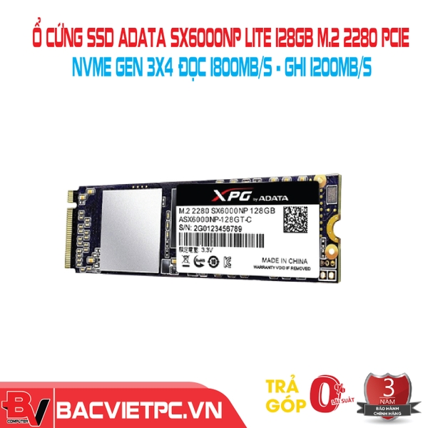 Ổ cứng SSD Adata SX6000NP Lite 128GB M.2 2280 PCIe NVMe Gen 3x4 (Đọc 1800MB/s - Ghi 1200MB/s)