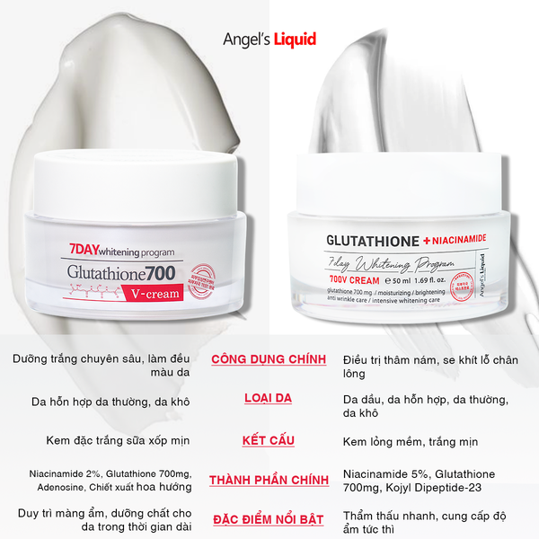 Kem Angel's Liquid 7Day Whitening Program Glutathione 700 V-Cream Dng  Trng Da 50ml FULU