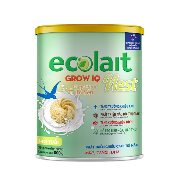 Sữa Viện Dinh Dưỡng Ecolait Nest Tổ Yến Grow IQ - 800 g - Từ 1 đến 10 tuổi