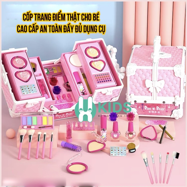 Bộ cốp trang điểm cao cấp cho bé gái, bộ đồ chơi trang điểm thật đầy đủ
