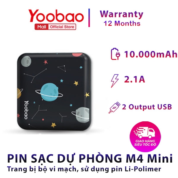 Pin sạc dự phòng Yoobao M4 mini 10000mAh Pin Li-Polymer 2 đầu vào 2 đầu ra cho điện thoại máy tính bảng.... Hàng phân phối chính hãng - Bảo hành 12 tháng 1 đổi 1