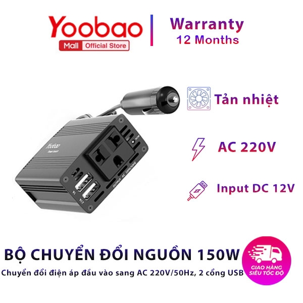 Yoobao 150W(chuyển đổi nguồn thường đi kèm với 150 C) - Kết nối ổ 220V - Hàng phân phối chính hãng - Bảo hành 12 tháng 1 đổi 1