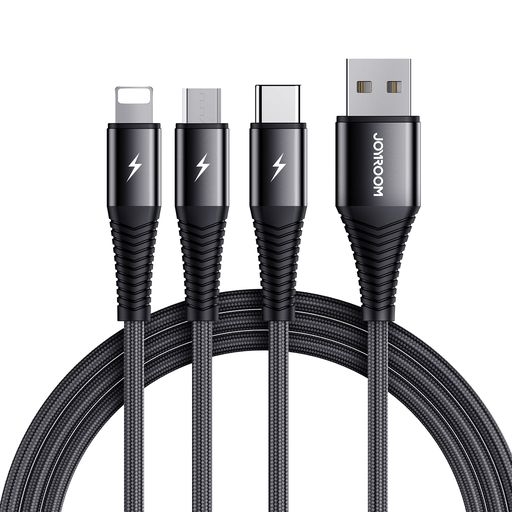Cáp sạc Joyroom S-1230G4 3-in-1 charging cable（lightning+typec+micro）1.2M-black