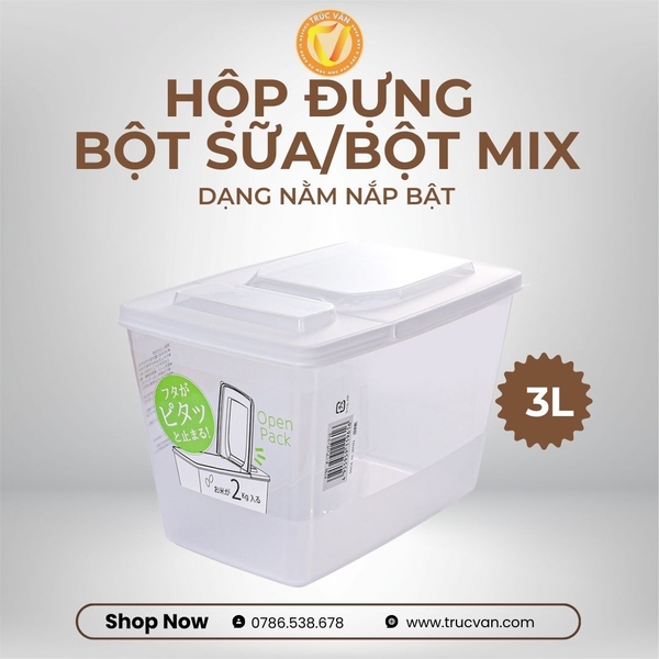 Hộp đựng bột, bột mix dạng nằm nắp bật 3L