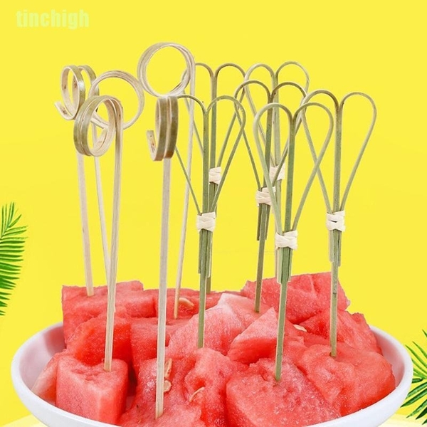 Tăm tre xiên trái cây trái tim màu đen 100 chiếc, 12cm