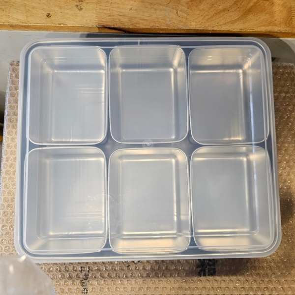 Khay inox đựng topping 6 ngăn kèm nắp