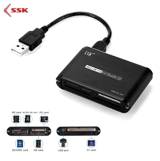 ĐẦU ĐỌC THẺ NHỚ SSK 0712 USB 2.0 (Đọc/Ghi nhanh,Ổn định) All in one Full box Nhôm