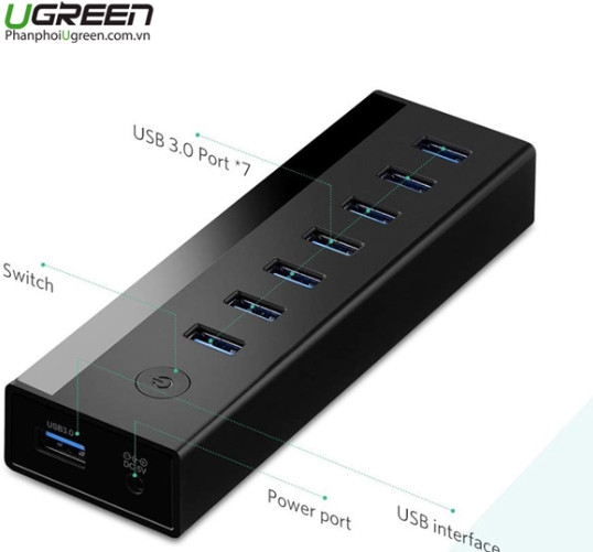 HUB USB Ugreen 3.0 7 Cổng 40522 US219 ( kèm Nguồn 5V 2A ) VAT