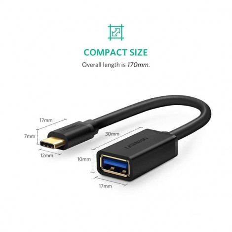 Cáp OTG USB Type C to USB 3.0 Ugreen 30701 Màu đen