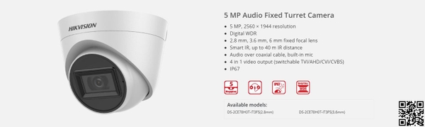 Hikvision Camera DS-2CE78H0T-IT3FS HD-TVI   5MP –  tích hợp MIC